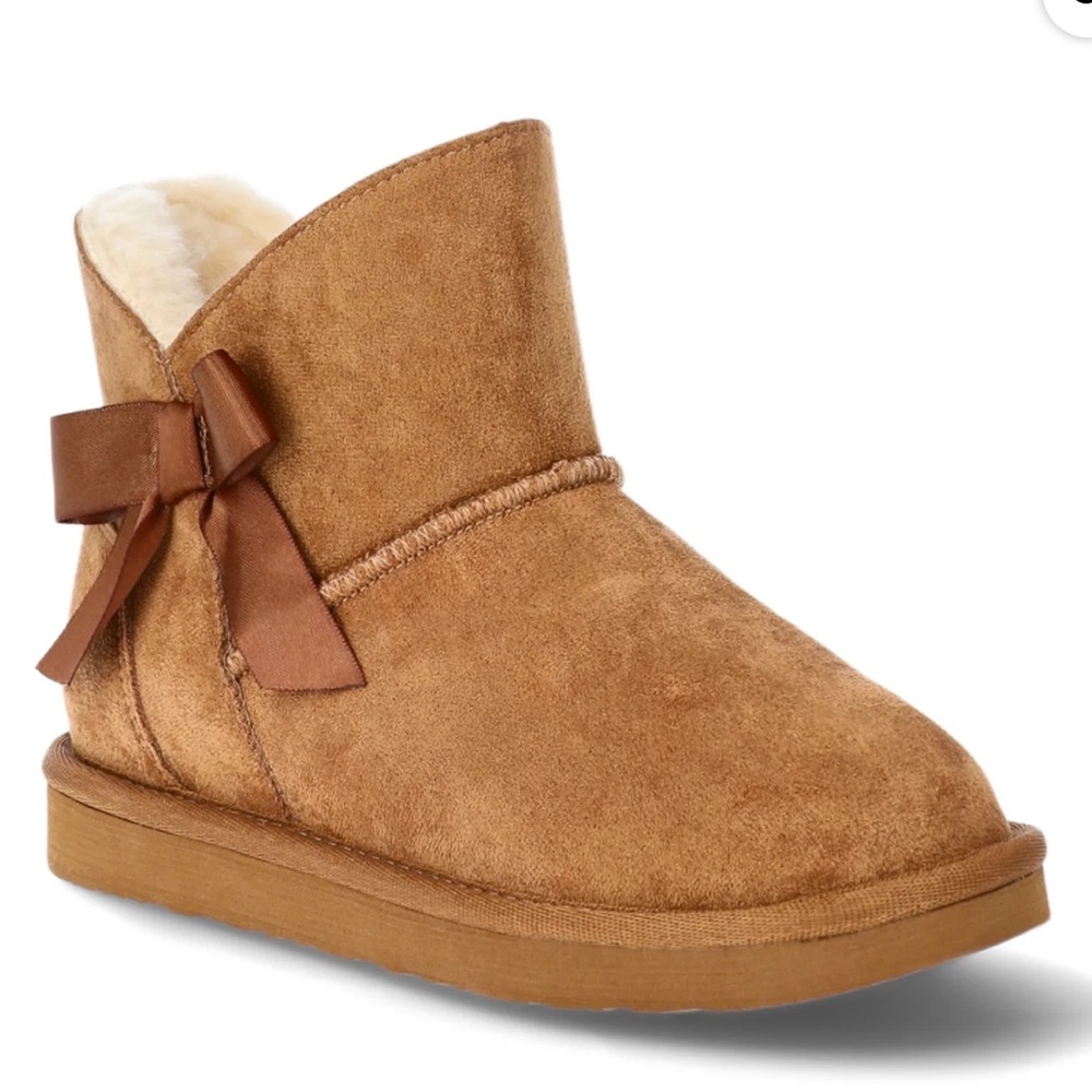 Pawz Big Girls Faux Suede Shearling Bow Boots. Size 3.